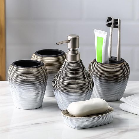 Europäisches 5-teiliges Badezimmer-Set, Zahnbürstenhalter, Seifenspender.