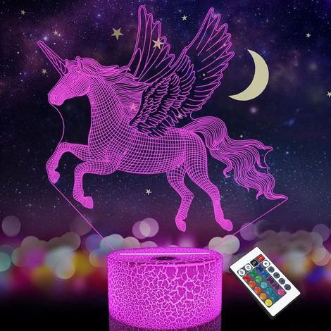 Veilleuse licorne pour enfant - Illusion d'optique 3D - 16 couleurs changeantes - Éclairage d'anniversaire ou de Noël - Cadeaux étonnants pour bébé et fille (1/5)