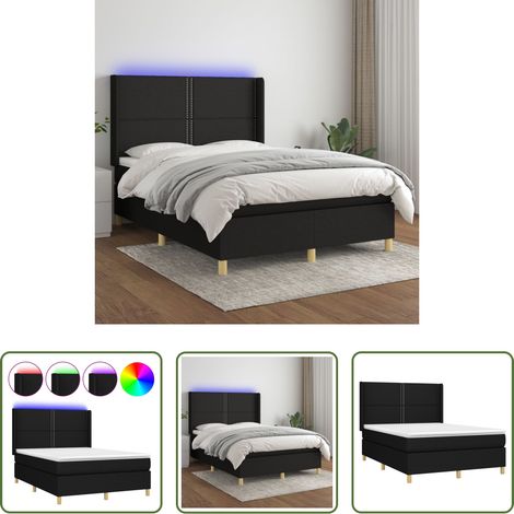 vidaXL LED-Streifen - Boxspringbett mit Matratze & LED Schwarz 140x200 cm Stoff (1/5)