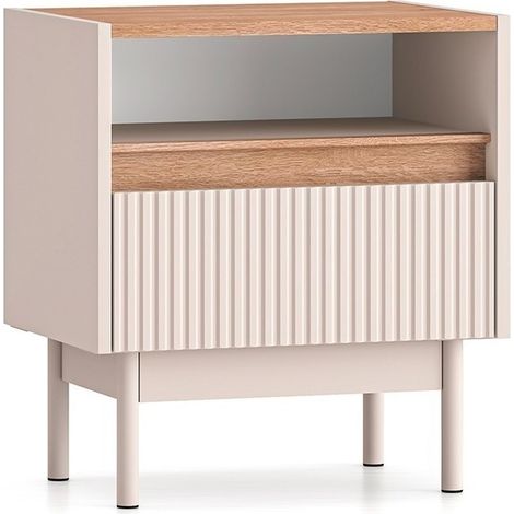 Comodino 1 cassetto Connie cachemire e marrone 55cm