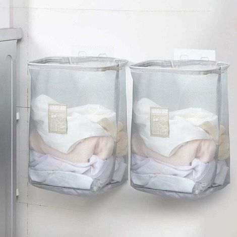 Panier a Linge Sale 2 Pièces Pliable,Collecteur de Linge pour Montage Mural avec Panier de Rangement Amovible,Panier à Jouets 35 × 17 × 26CM pour Chambre D'enfant Fille Garçon(Gris) (1/4)