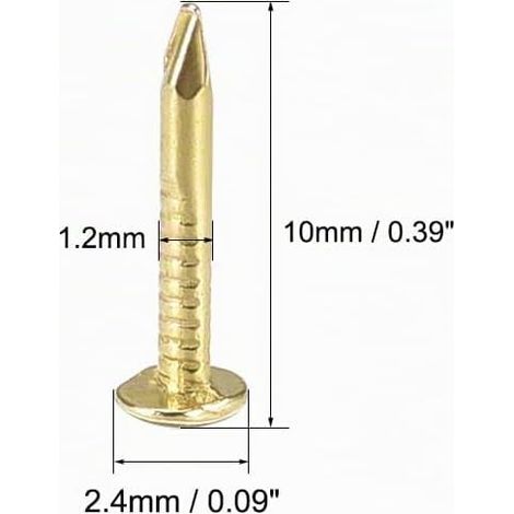 sourcing map Small Tiny Nail Carbon Steel 1 x 10 mm (DxL) Yellow (1/2)