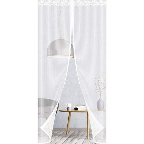 Moustiquaire pour portes 90 x 210 cm, très résistante pour porte de patio, moustiquaire en maille filet avec aimants puissants et ruban adhésif magique (Blanc) (1/5)