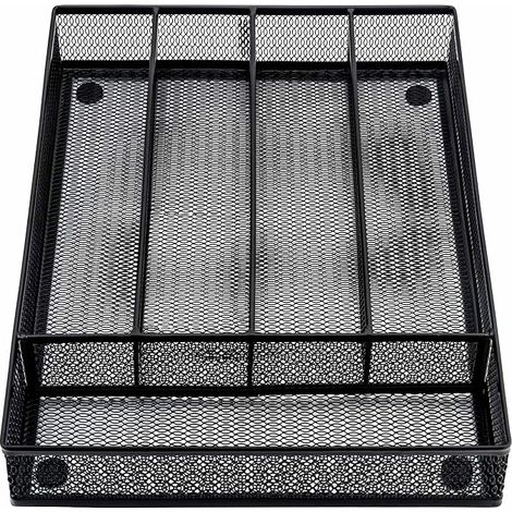 Range-couverts pour tiroirs, range-couverts avec 5 compartiments, en maille métallique, pour cuisine, bureau, salle de bain, 31,8 x 23,7 x 5 cm, noir (1/5)