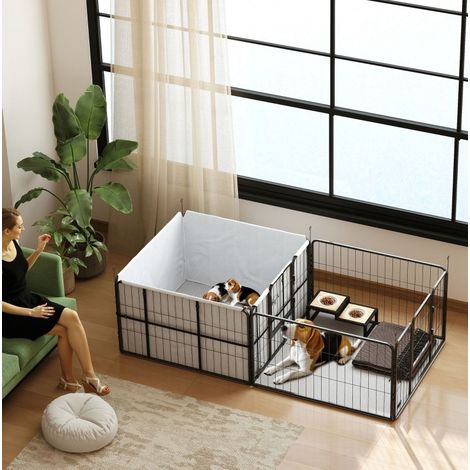 Parc pour chiots 7 panneaux, 2 zones, 203 x 102 x 60 cm, noir OKMYHOME (1/5)