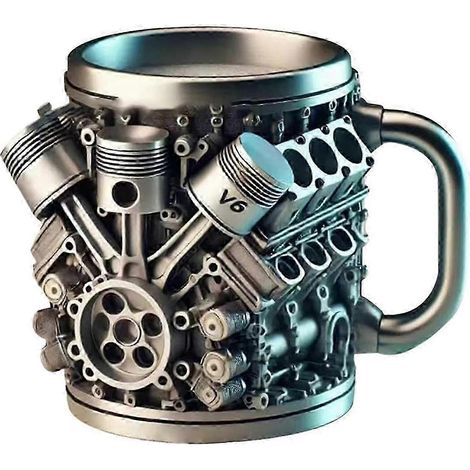 Mug personnalisé en acier inoxydable avec moteur de voiture V6 en 3D. (1/5)