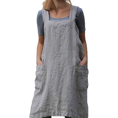 Tablier Croisé Dos - Tablier Coton Lin 70% Coton 30% Lin - Grandes Poches - Couverture Jusqu'aux Genoux - Pour Cuisine Jardin Atelier - 1 Pièce (1/5)