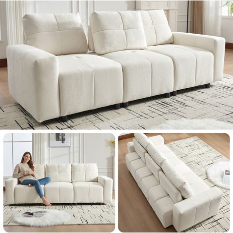 Canapé modulaire 3 places 213 cm avec couchage, profondeur siège réglable, chenille respirante, canapé compact pour salon
