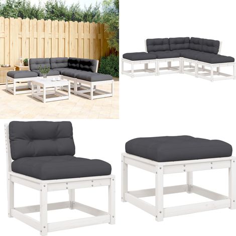 Salon de jardin 5 pcs avec coussins blanc bois massif de pin - Canapé De Jardin - Salon De Jardin - Meuble De Jardin - Ensemble De Canapés - Mobilier Extérieur - Home & Living (1/5)