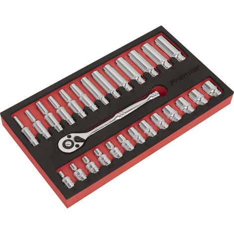 Sealey Premier Ratchet Wrench & Socket Set 1/4""Sq Drive 27pc AK66721 (1/4)