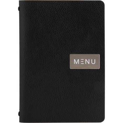 Carte menu 100% CUIR - Coloris Noir - Ligne RAW - format A4 - 1 insert inclus (4 vues) - Securit