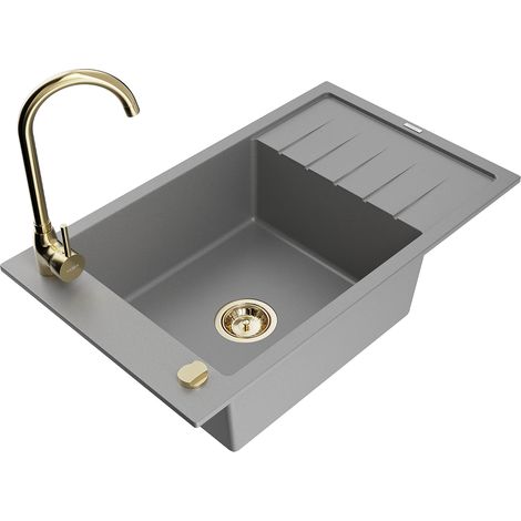 Mexen Elias lavello da cucina in granito 1-vasca con scolapiatti e miscelatore Telma, grigio - 6511-71-670200-50 (1/5)