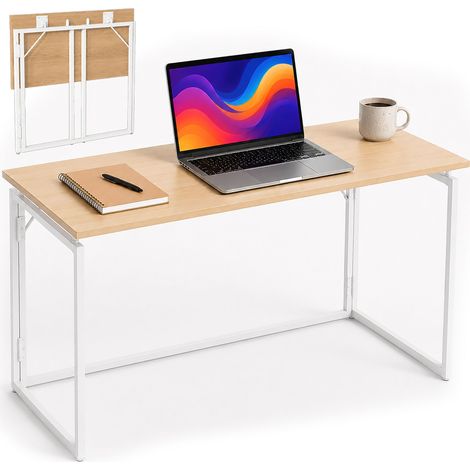 Relaxdays Escritorio 74×100×50 cm, plegable, ahorra espacio, mesa de trabajo home office, natural/blanco (1/5)