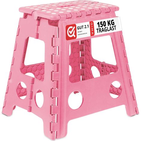Relaxdays Taburete Plegable, Antideslizante, Resiste Hasta 120 kg, Asa Transporte, Banca Infantil 39x38,5x32 cm, Rosa (1/5)