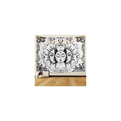 Tapisserie psychédélique Soleil et Lune noir/blanc, blanc, 130 x 150 cm – (1/5)