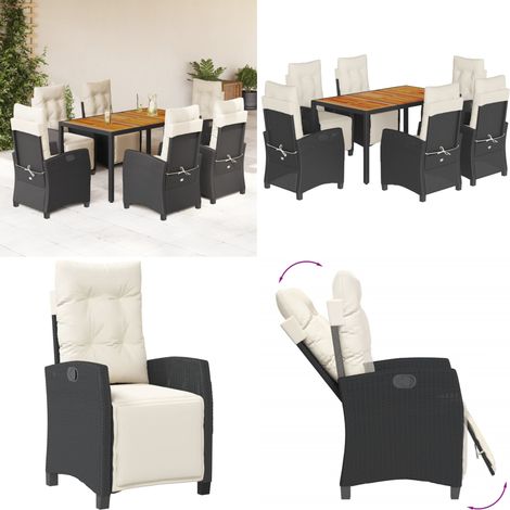 7-tlg. Garten-Essgruppe mit Kissen Schwarz Poly Rattan - Gartentisch - Gartenstuhl (1/5)