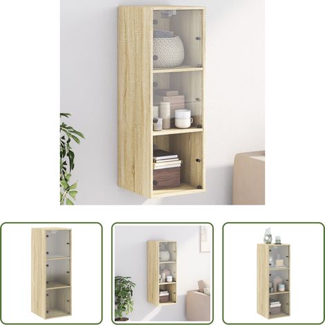 vidaXL Armoire en bois - Armoire murale avec portes en verre chêne sonoma 35x37x100 cm (1/5)