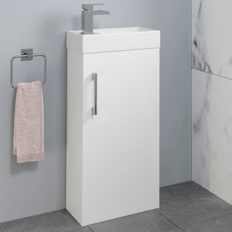 400mm White Gloss Bathroom Vanity Unit with Basin Sink Storage with No Tap (1/5)