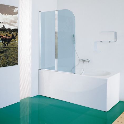 Samo - Pare-bain en verre arrondi 105-107 cm Ht.140 cm profilé blanc transparent - B1696L01TR
