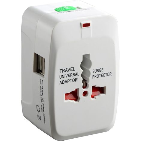 Adaptateur de voyage universel 1500W 100-250V, 2 ports USB, multiprise internationale sécurisée pour enfants, chargeur mural multifonction (1/5)