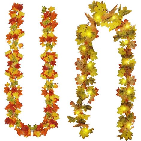 2x Künstliche Ahornblatt Girlande 175cm mit Lichterkette für Herbstdeko (1/5)