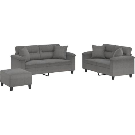Maison Exclusive - Set Divani 3 pz con Cuscini Grigio Scuro in Tessuto Microfibra