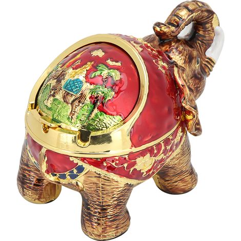 Innovativer, kugelförmiger Vintage-Elefanten-Aschenbecher aus Zinklegierung mit Deckel, multifunktional für Büro und Zuhause, Gold, Rot, Vollfarbe (1/5)