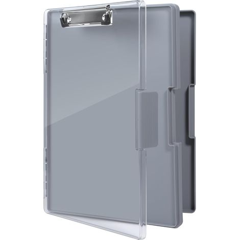 Porte-bloc A4 compartiment de rangement, étagère en plastique portable, léger, pour l'école, l'industrie et le bureau, Gris foncé (1/5)
