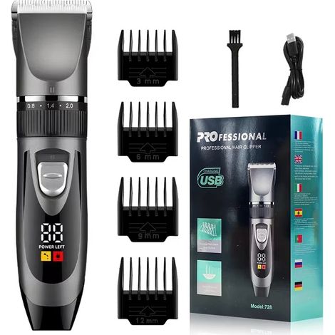 Tondeuse à Cheveux Électrique Numérique Noire : Kit Complet ABS + Inox, Coupe Précise et Silencieuse (1/4)