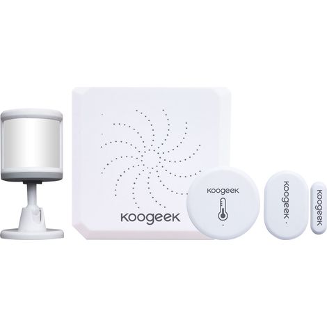 Kit alarme maison sans fil Zigbee WiFi avec passerelle, détecteur mouvement PIR, capteur porte/fenêtre et sonde température humidité (1/4)