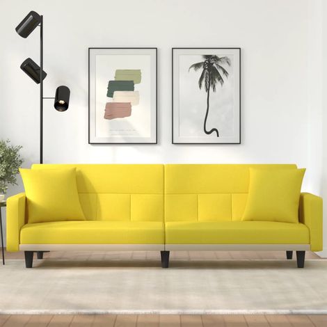 Canapé convertible,Canapé-lit,Clic Clac avec coussins jaune clair tissu -Q3955 (1/5)
