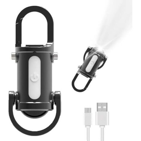 Mini torcia a LED, portachiavi a LED, mini torcia a LED ricaricabile, portachiavi ricaricabile tramite USB, 7 modalità di illuminazione, con power bank, ideale per escursionismo e illuminazione (1/5)