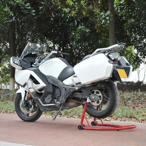 Béquille arrière pour moto 150 kg avec fourches en U et en L réglables, élévateur en acier pour l'entretien et la réparation – Rouge (1/5)