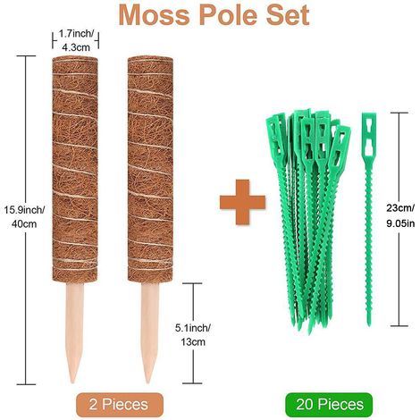 Lot de 2 tuteurs en mousse pour Monstera et Pothos, empilables, avec 20 attaches de câble pour étendre les tiges. (1/5)