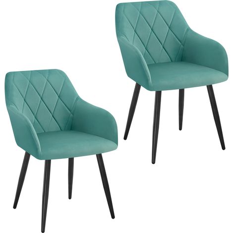 WOLTU Sillas de Comedor Silla Reposabrazos Silla Tapizada con Respaldos Sillas Nordicas Silla para Comedor Salón Dormitorio Cocina Pasillo Turquesa Terciopelo Patas de Metal B (1/5)