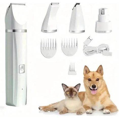 Ynkkvre - Tondeuse électrique pour chiens 4 en 1 - Tondeuse sans fil - Kit de toilettage - Tondeuse pour pattes - Tonte de pelage - Silencieuse - Rasoir pour chiens et chats - Blanche (1/5)