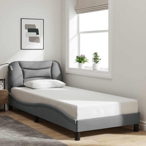 Cadre de lit 80 x 200 cm avec tête de lit gris clair en tissu, sommier à lattes, sans matelas - PANGIVO (1/5)