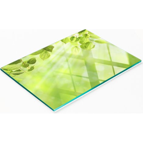 Planche décorative multifonctionnelle pour cuisine, en verre trempé, motif feuilles, 80 x 52 cm (1/5)