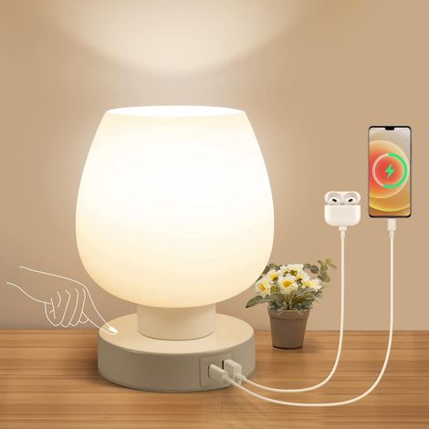 Lampe de chevet tactile, lampe de table filaire compacte avec ports de charge USB-A+C, variateur 3 positions (1/5)