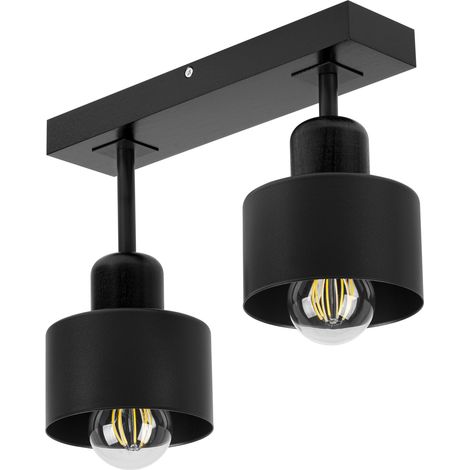 Lámpara de techo negra de madera y metal de estilo escandinavo, 2xE27, iluminación LED moderna para salón, cocina, dormitorio, habitación infantil, loft. (1/5)