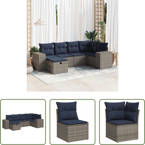 vidaXL Canapé en résine - Salon de jardin 6 pcs avec coussins gris résine tressée (1/5)