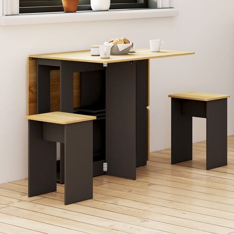 EDI Consola plegable para 2-4 personas en madera negra con tablero de haya y 4 taburetes