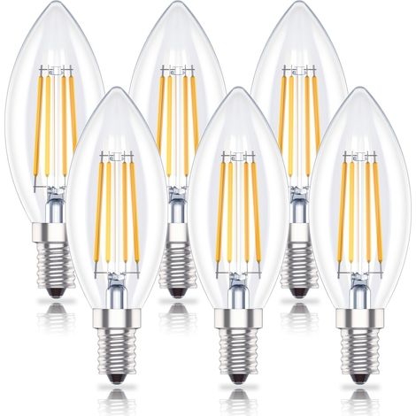 Lot de 6 ampoules LED E14 blanc chaud en forme de bougie - Blanc chaud (2700 K) - 4 W - Remplace une ampoule à incandescence de 40 W - 400 lm [Classe énergétique F] (1/5)