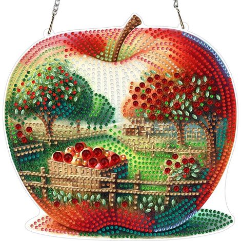 Diamantmalerei Anhänger Apfel, doppelseitig, Fensterbild zum Aufhängen, 20x20cm