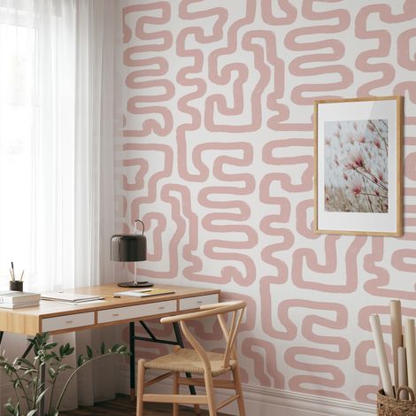 Papel pintado moderno diseño geométrico abstracto blanco y rosa (1/5)