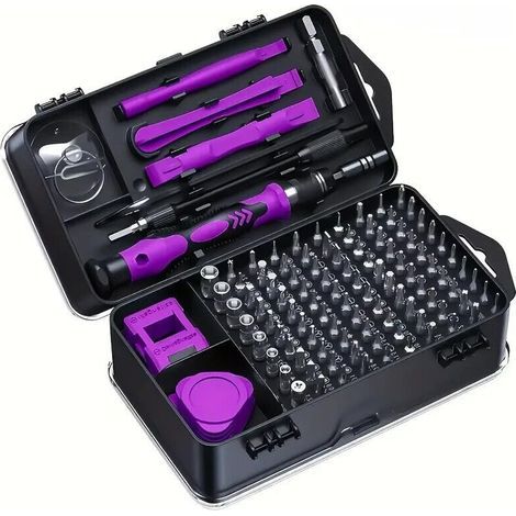 135-in-1 Schraubendreher-Set, Präzisions-Magnetschraubendreher, Torx-Bits, isolierte Multifunktionswerkzeuge, Handwerkzeug-Set für die Handy-Reparatur (Lila) (1/2)