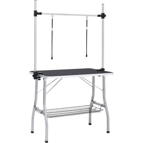 Mesa de peluquería plegable para perros y gatos, altura regulable, acero negro, 90 x 60 x 76 cm (1/5)