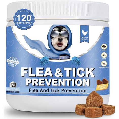 Flea and Tick Chewables for Dogs Anti Puces & Tiques Compléments Alimentaires Premium pour Chiens Omega 3, Probiotiques Marque Britannique - Formule Vétérinaire Poulet 300g (1/5)