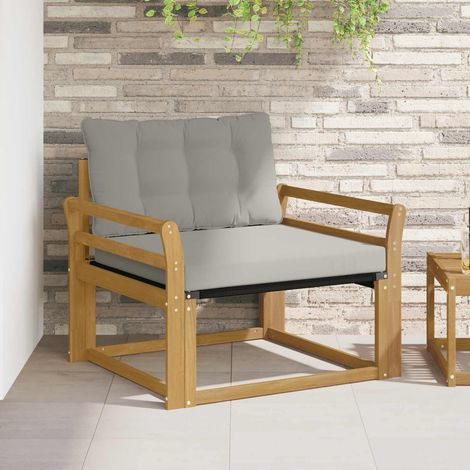 Canapé de Jardin Modulable 1 Place en Bois d'Acacia Massif Blanc avec Coussins Gris Clair, 15.4kg - PANGIVO (1/5)