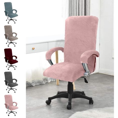Samt-Bürostuhlbezug mit Armlehnen, für Bürostühle, Hochlehnerstühle, Gaming-Stühle, abnehmbarer, elastischer Stuhlbezug mit Armlehnen (Rosa) (1/5)
